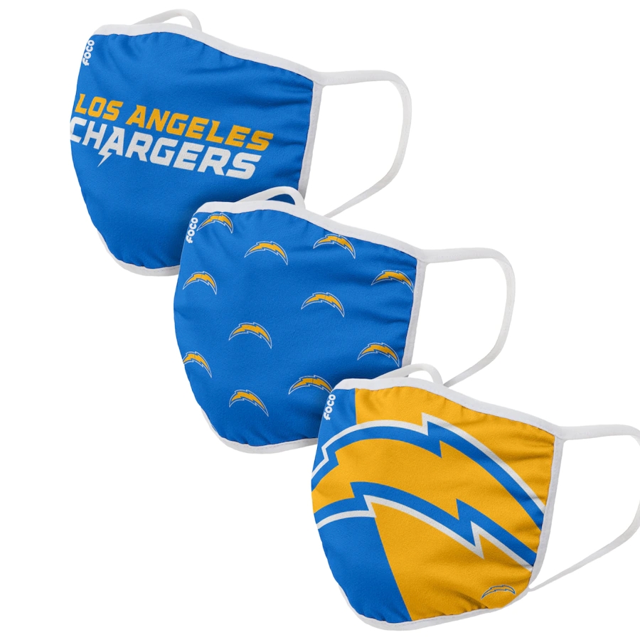  Los Angeles Chargers Adult Face Covering 3-PackDust mask with filter->los angeles chargers->NFL Jersey